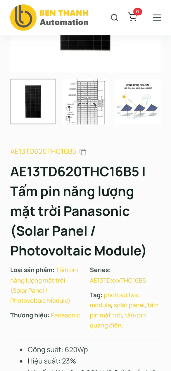 Website Bến Thành Automation - Sản phẩm trên điện thoại
