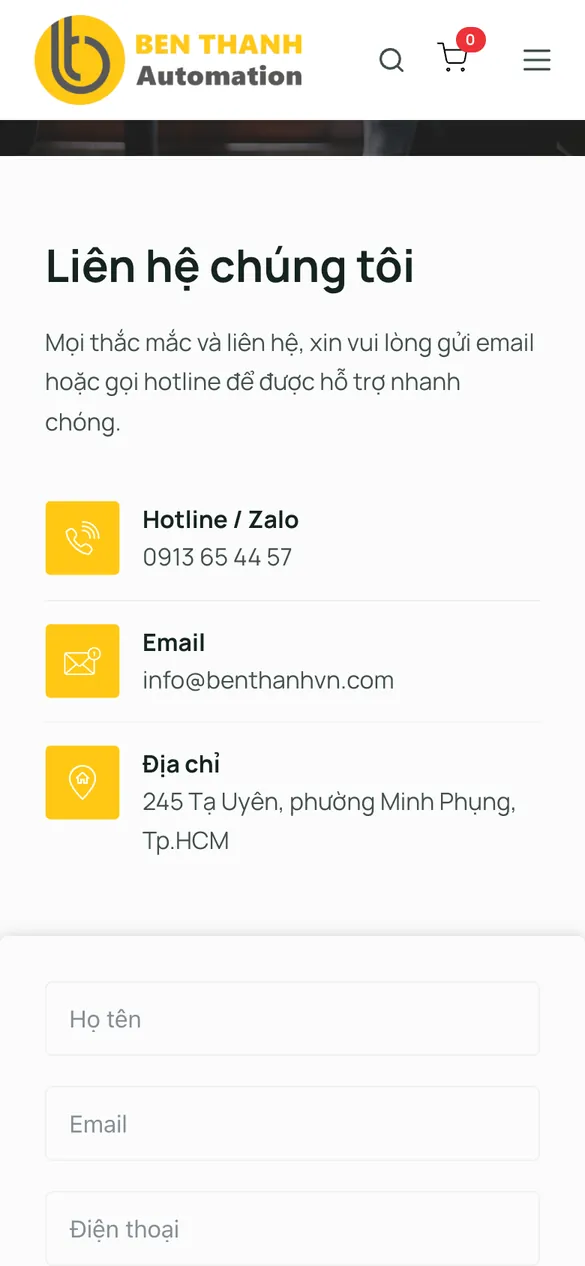 Website Bến Thành Automation - Liên hệ trên điện thoại