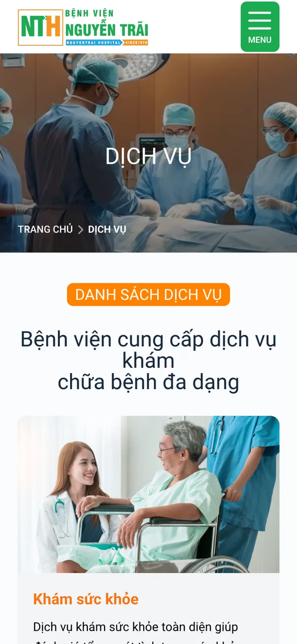 Website Bệnh viện Nguyễn Trãi - Dịch vụ trên điện thoại