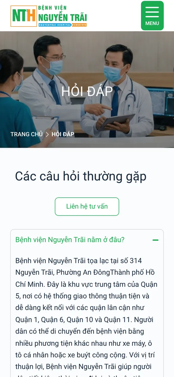 Website Bệnh viện Nguyễn Trãi - Hỏi đáp trên điện thoại