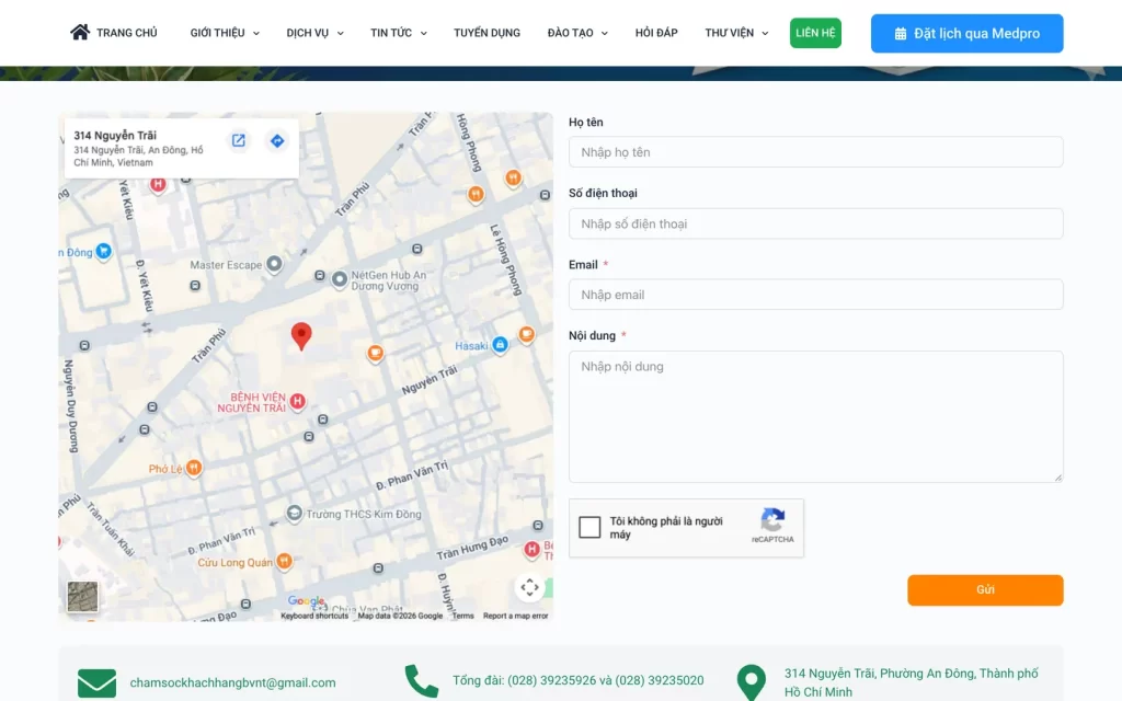 Website Bệnh viện Nguyễn Trãi - Liên hệ
