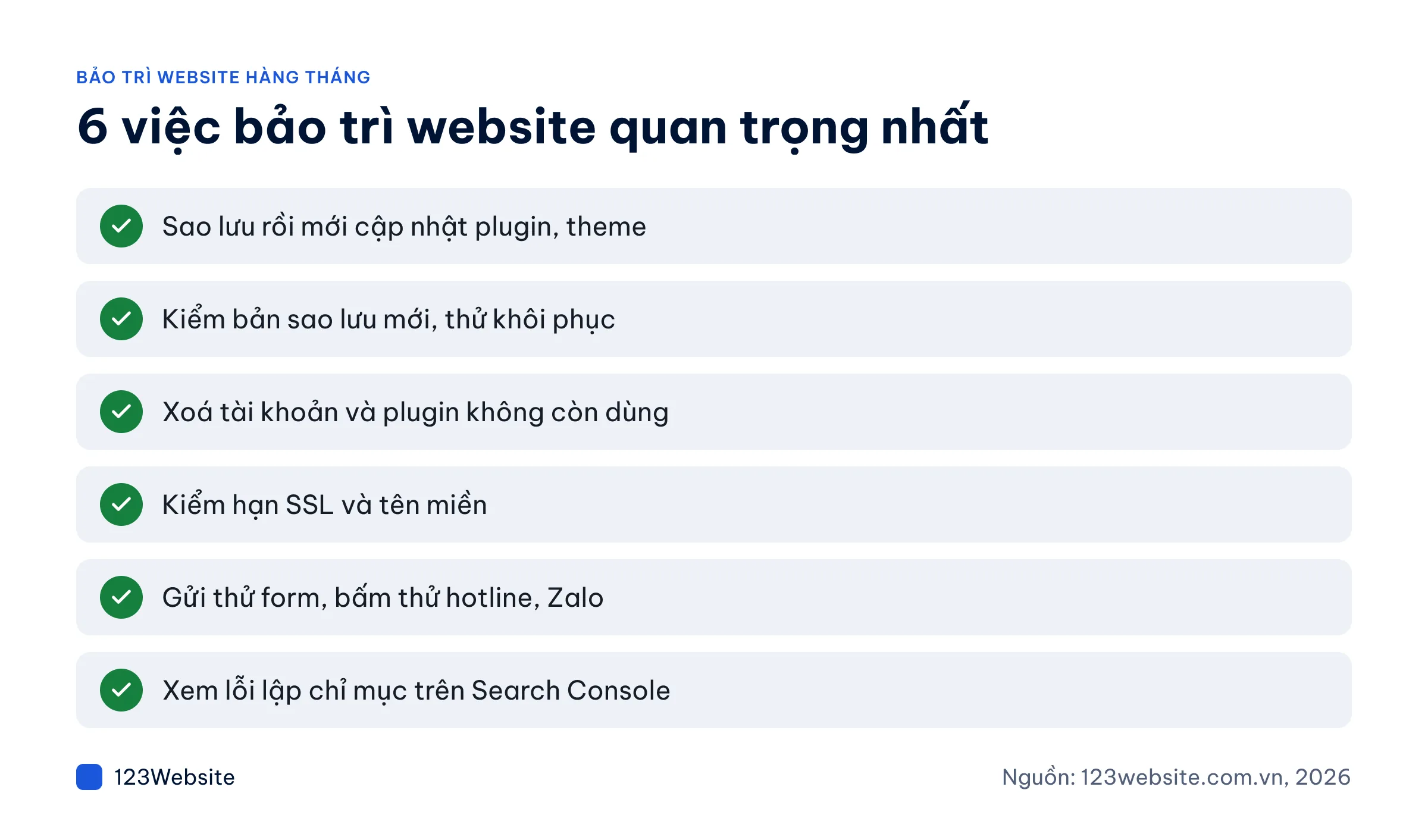 Checklist 6 việc bảo trì website quan trọng nhất mỗi tháng