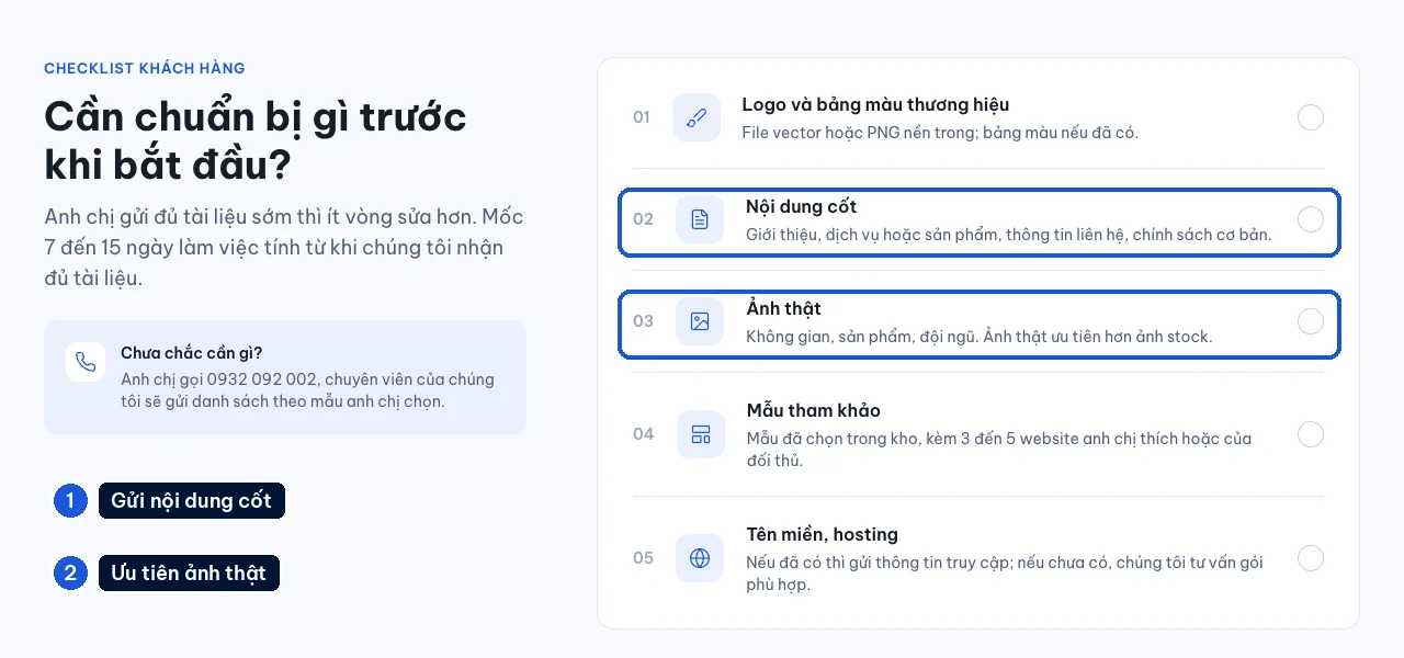 Checklist tài liệu cần chuẩn bị trước khi bắt đầu làm website theo mẫu