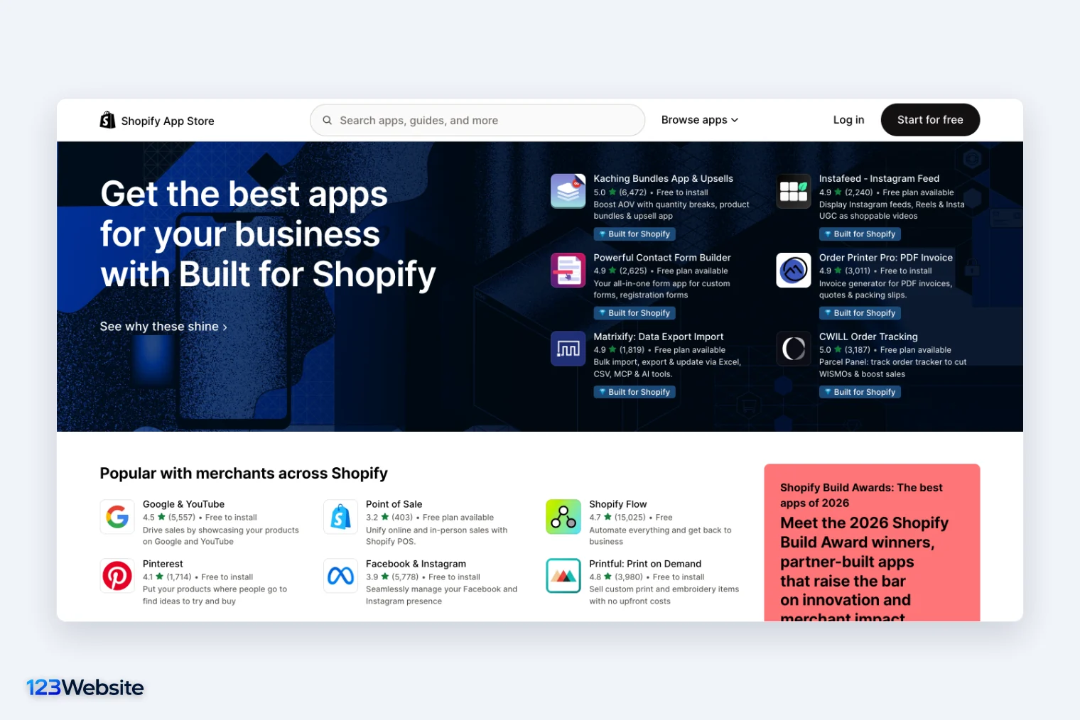 Trang chủ Shopify App Store với các app phổ biến cho cửa hàng
