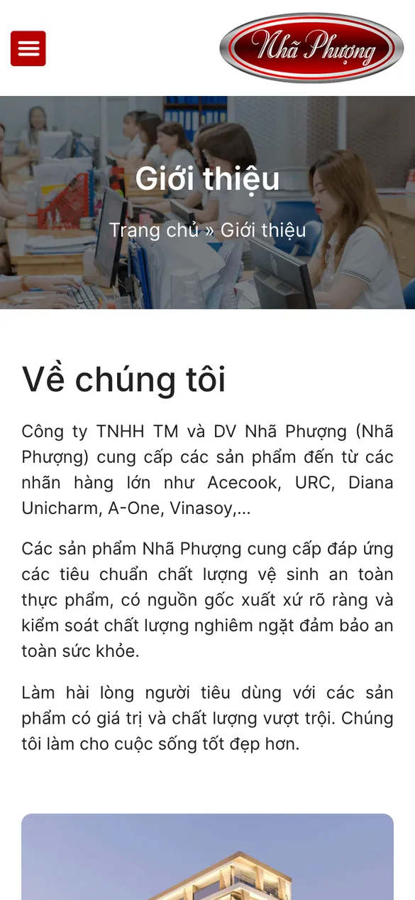 Website Công ty TNHH TM và DV Nhã Phượng - Giới thiệu trên điện thoại