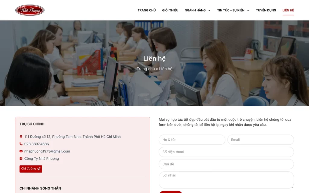 Website Công ty TNHH TM và DV Nhã Phượng - Liên hệ