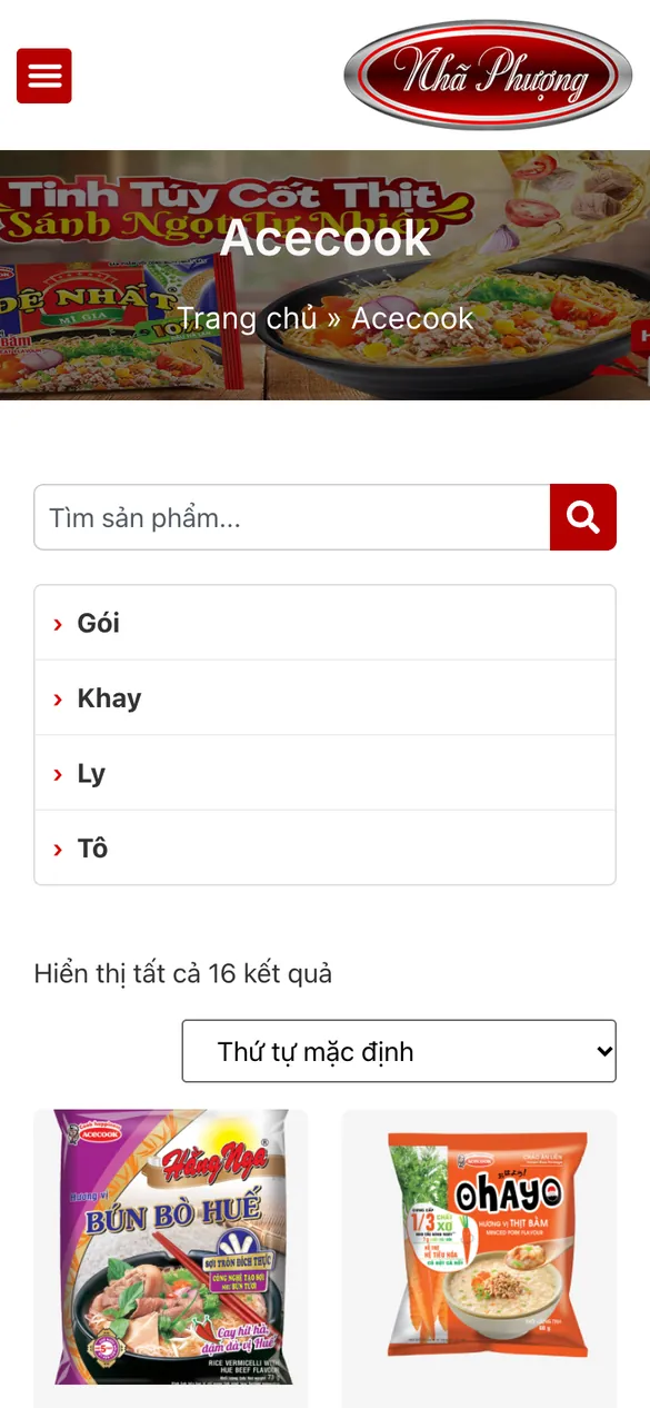 Website Công ty TNHH TM và DV Nhã Phượng - Sản phẩm trên điện thoại