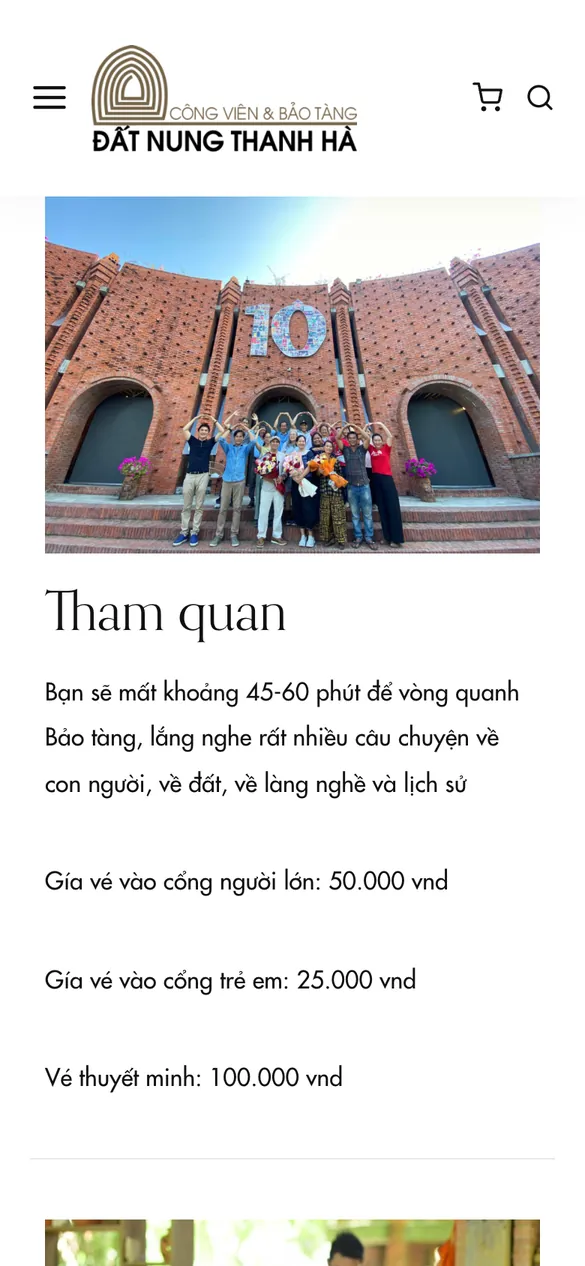 Website Công viên - Bảo tàng Đất nung Thanh Hà - Hoạt động trên điện thoại
