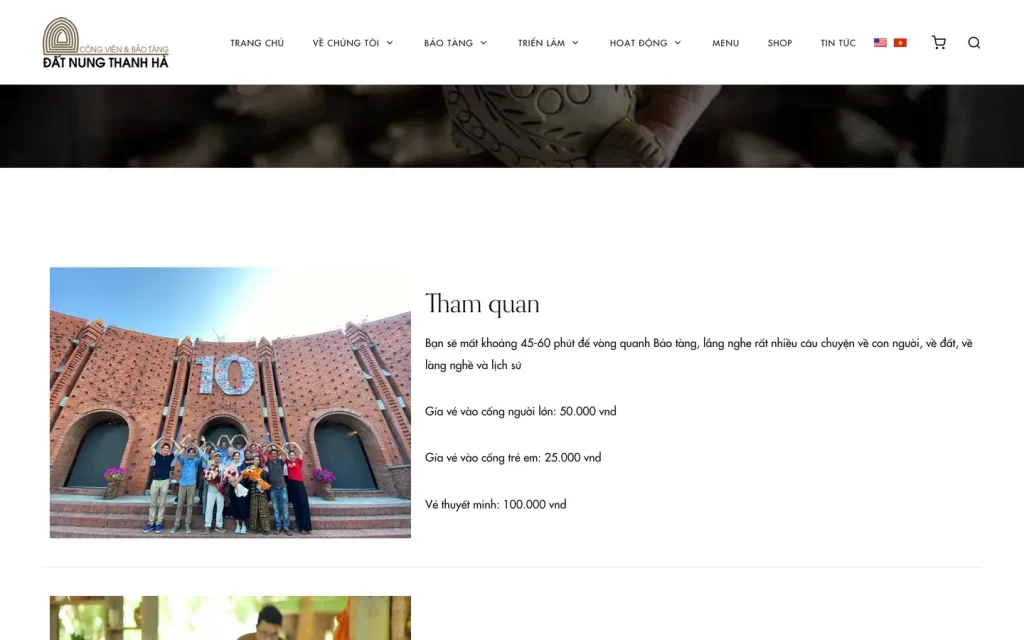 Website Công viên - Bảo tàng Đất nung Thanh Hà - Hoạt động