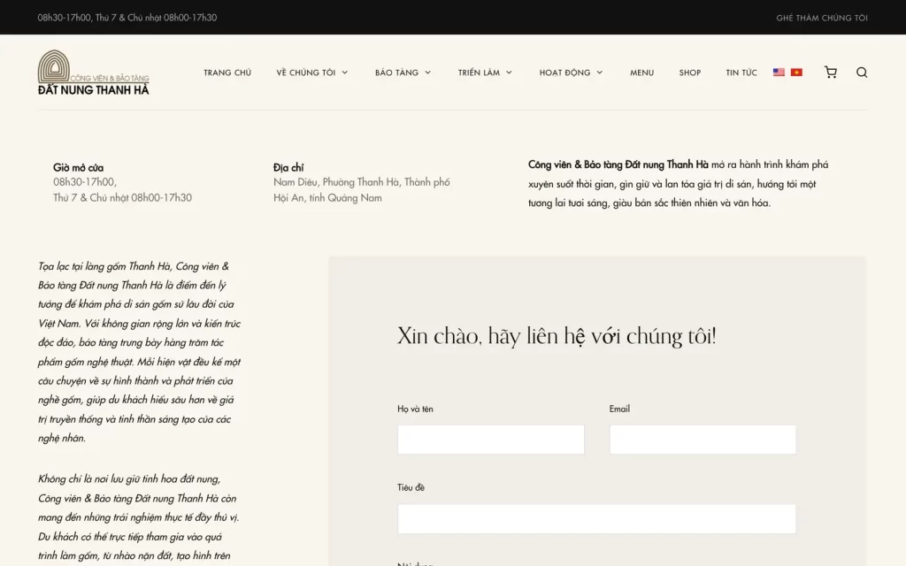 Website Công viên - Bảo tàng Đất nung Thanh Hà - Liên hệ