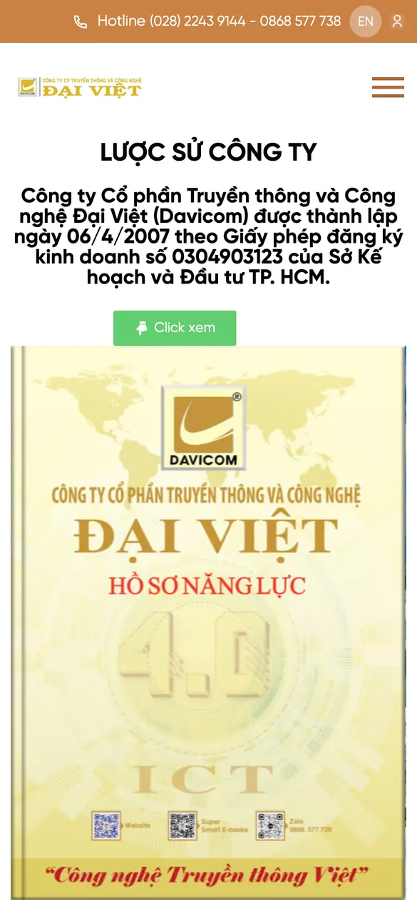 Website Davicom - Giới thiệu trên điện thoại