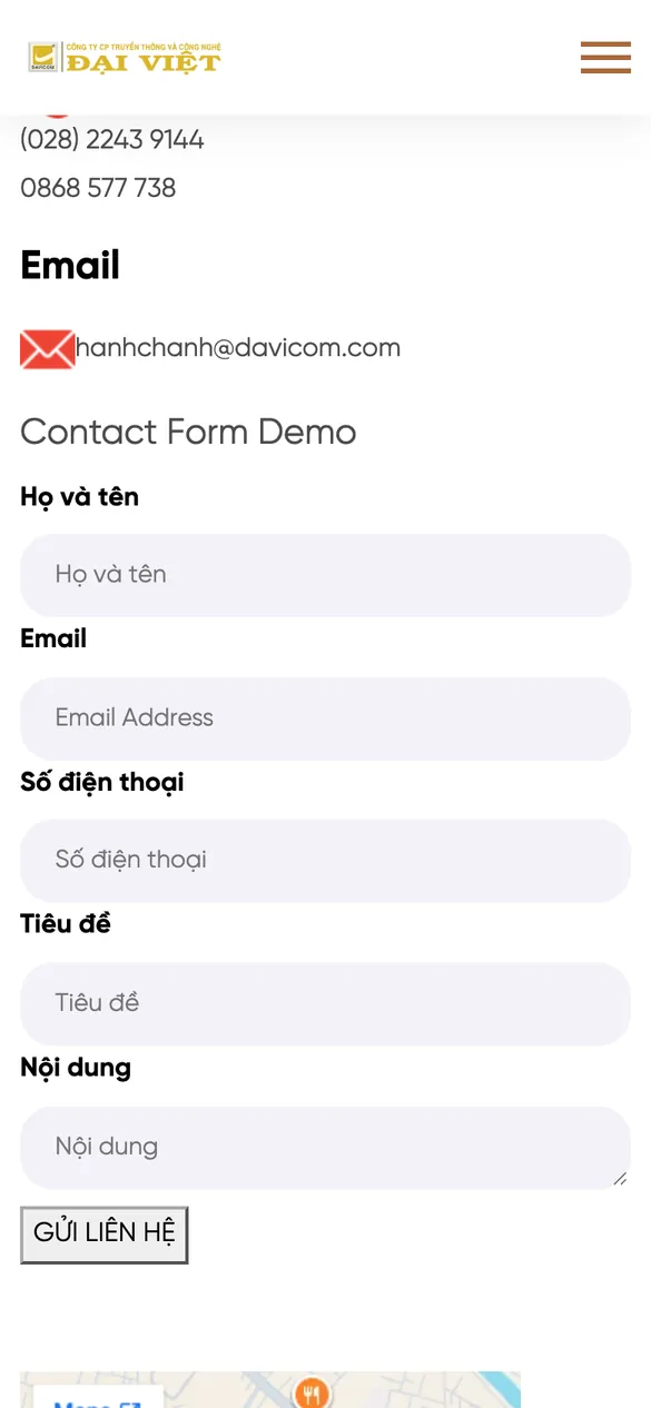 Website Davicom - Liên hệ trên điện thoại