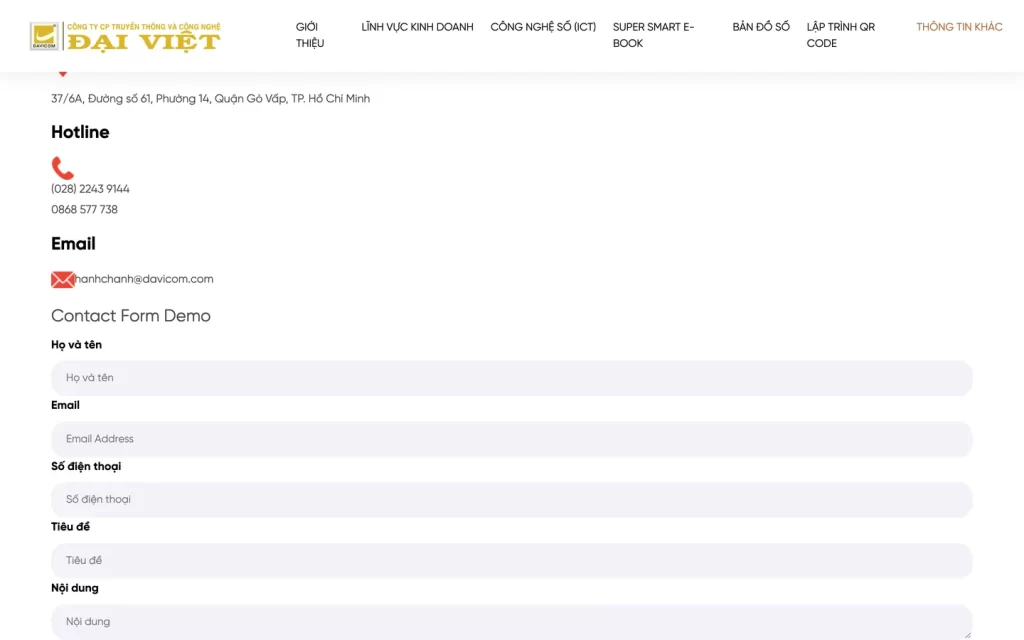 Website Davicom - Liên hệ