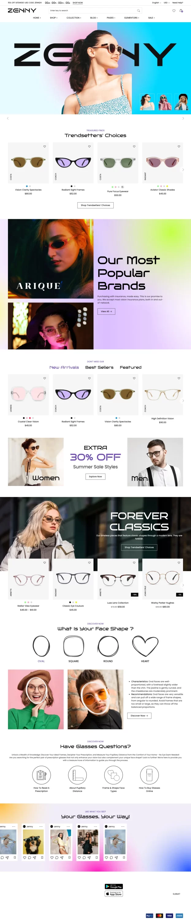Mẫu website kính mắt – Zenny Glasses 3