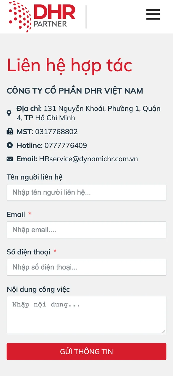 Website DHR Partner - Liên hệ hợp tác