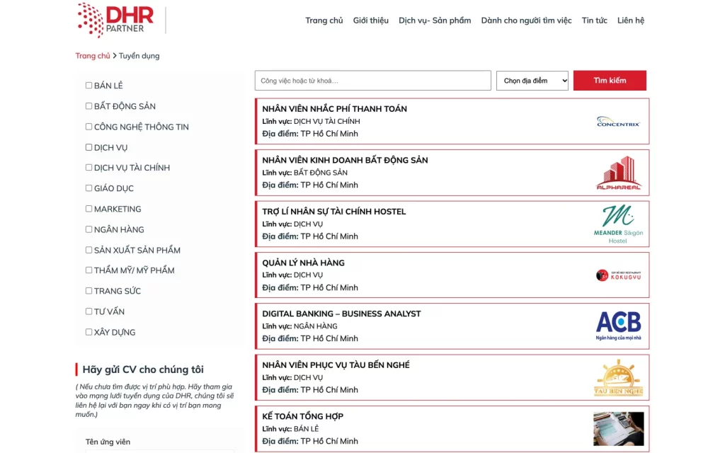 Website DHR Partner - Tìm việc làm