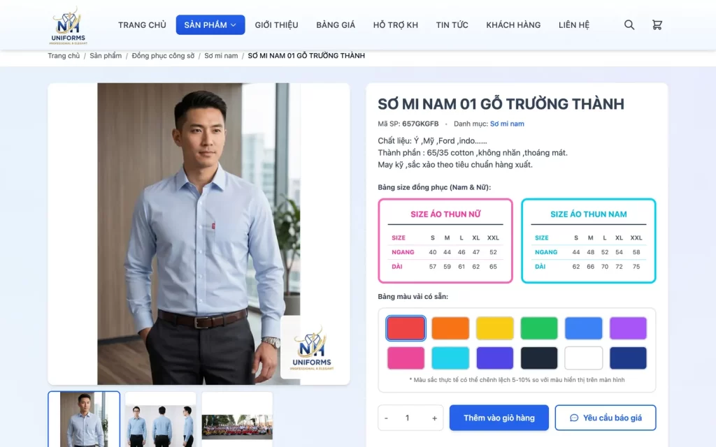 Website Đồng Phục Nhị Hồ - Trang mẫu đồng phục