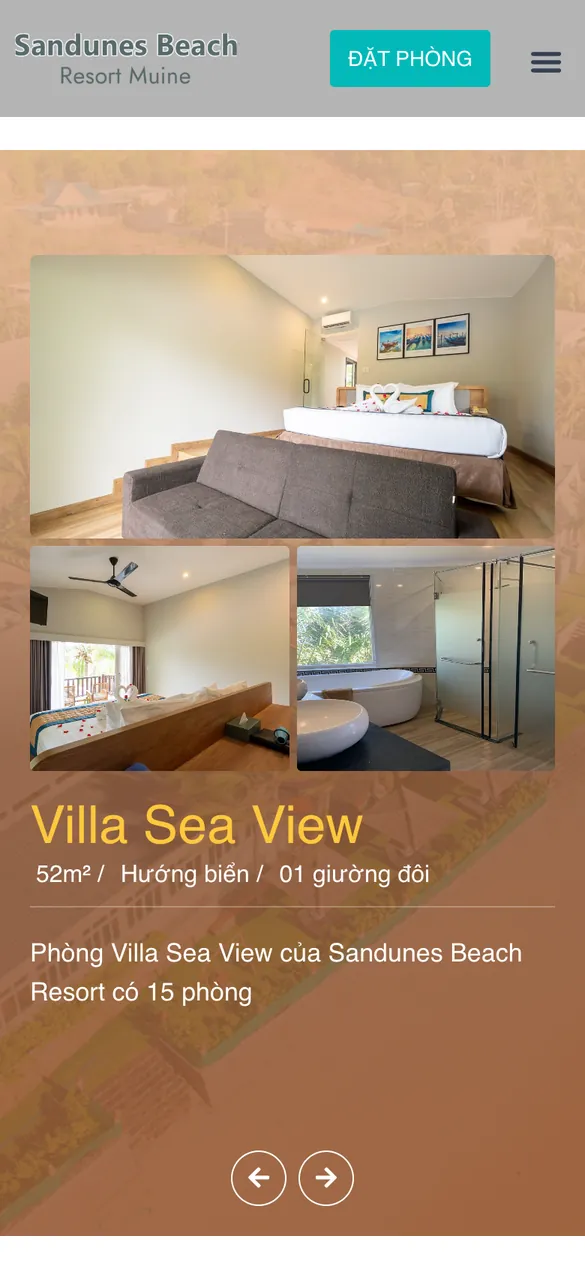 Website Sandunes Beach Resort - Hạng phòng trên điện thoại