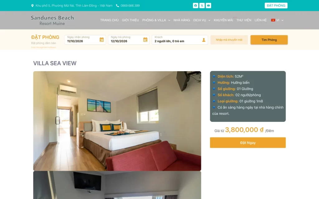 Website Sandunes Beach Resort - Chi tiết Villa Sea View