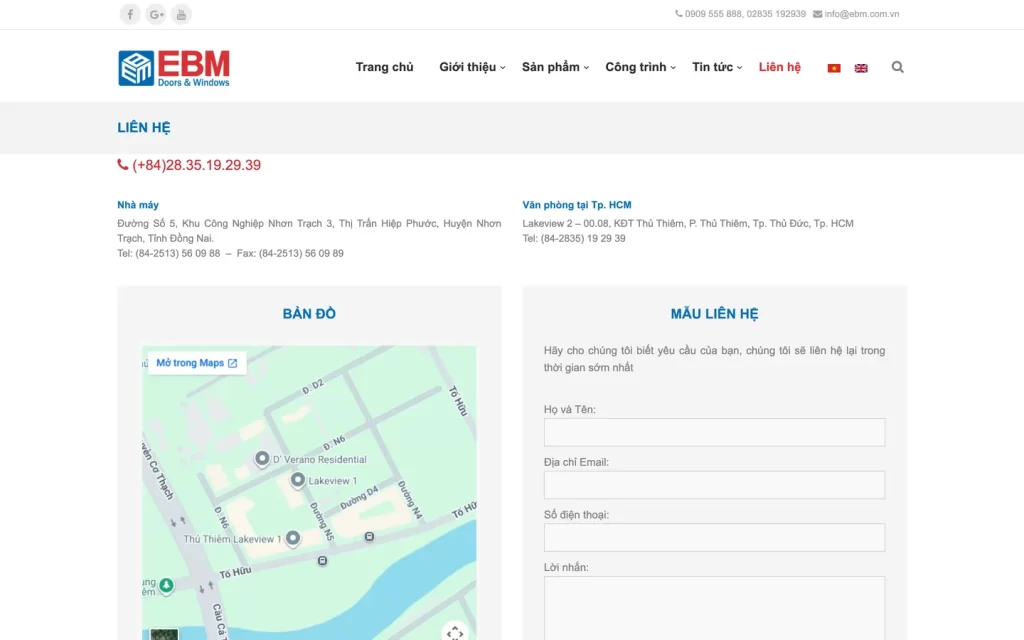 Website Sunspace-EBM - Liên hệ