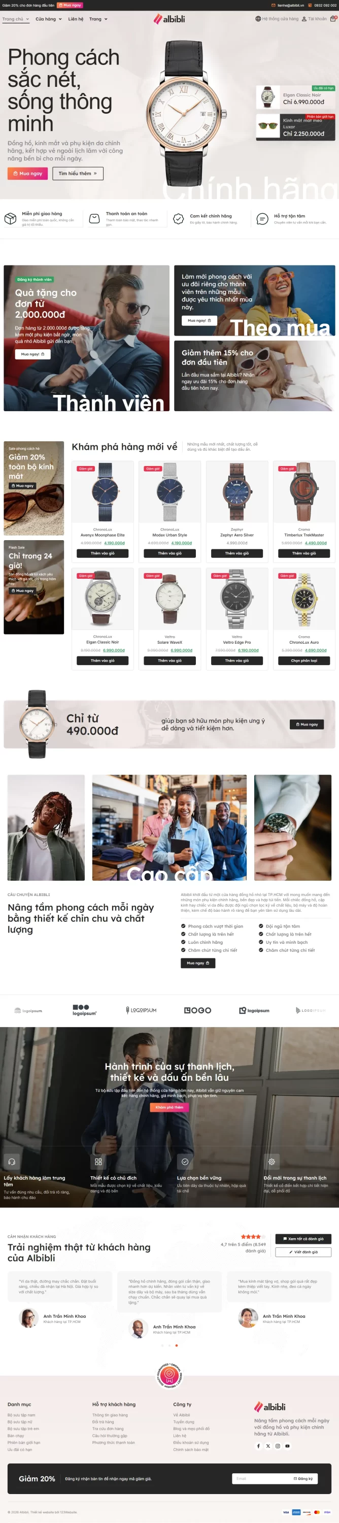 Mẫu website shop đồng hồ – phụ kiện – Albibli