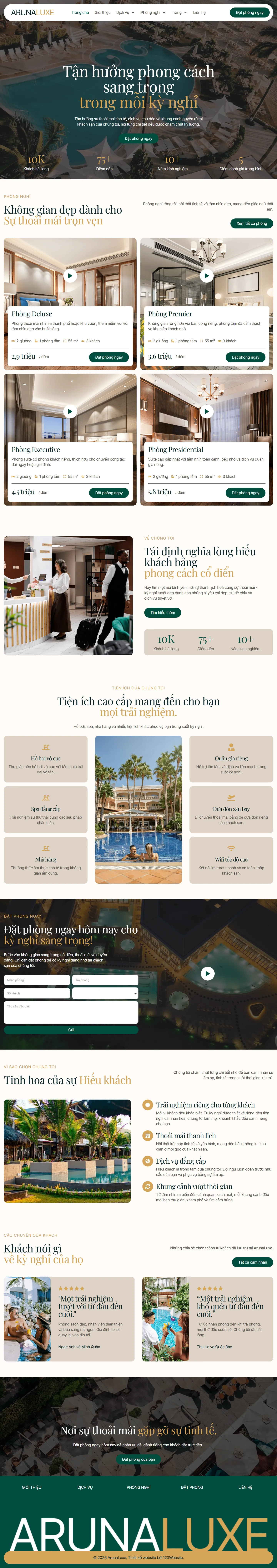 Mẫu website khách sạn – ArunaLuxe