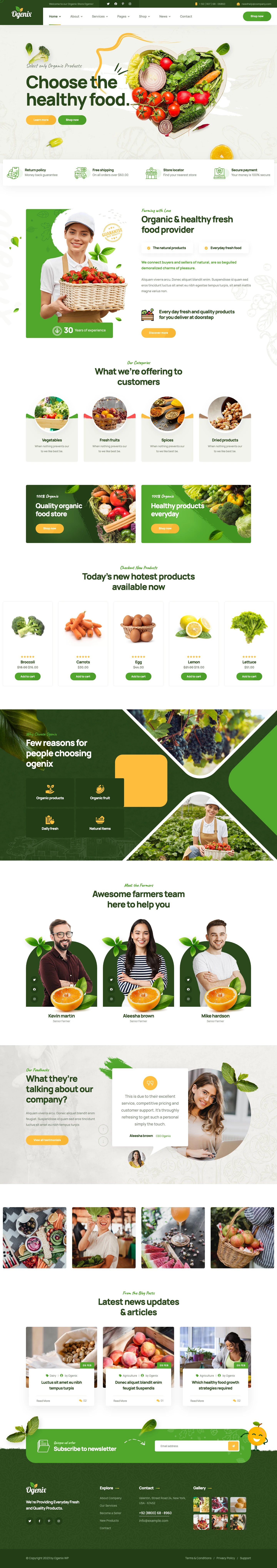 Mẫu website thực phẩm – Ogenix