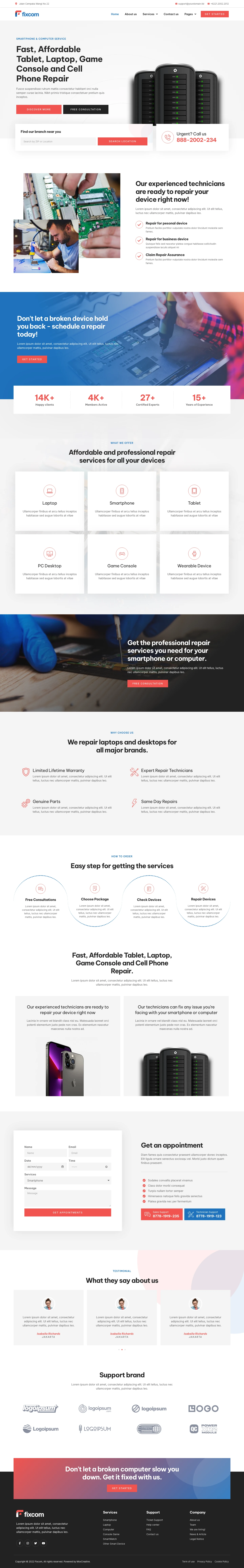 Mẫu website sửa chữa thiết bị công nghệ – Fixcom