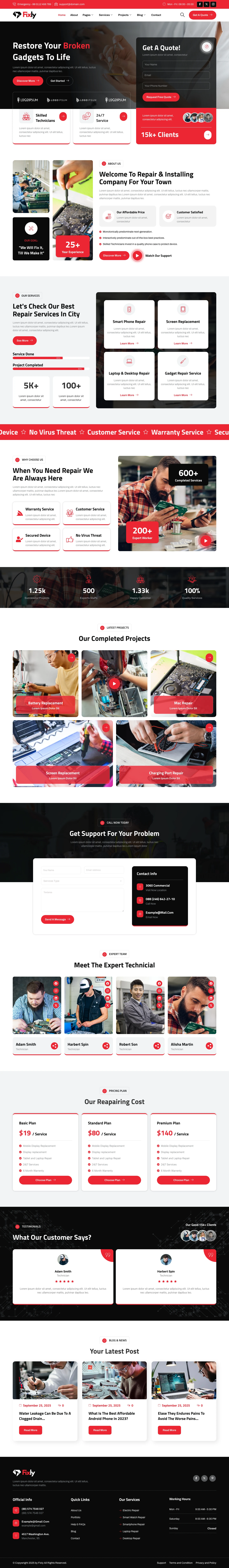 Mẫu website sửa chữa thiết bị công nghệ – Fixly