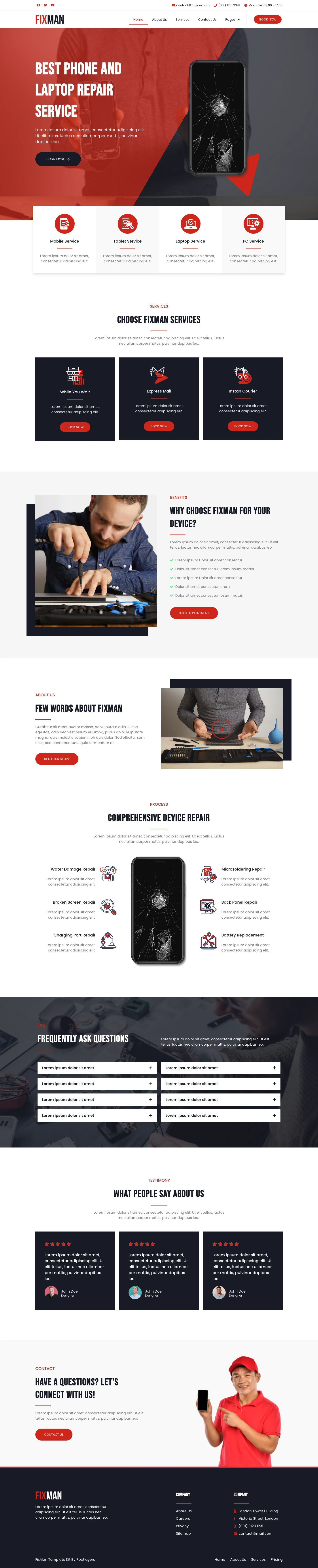 Mẫu website sửa chữa thiết bị công nghệ – Fixman
