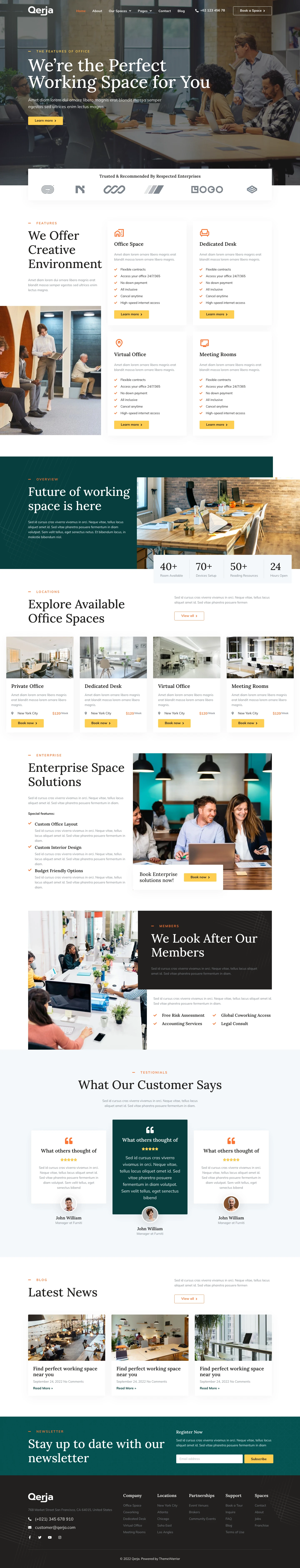 Mẫu website văn phòng cho thuê – coworking – Qerja