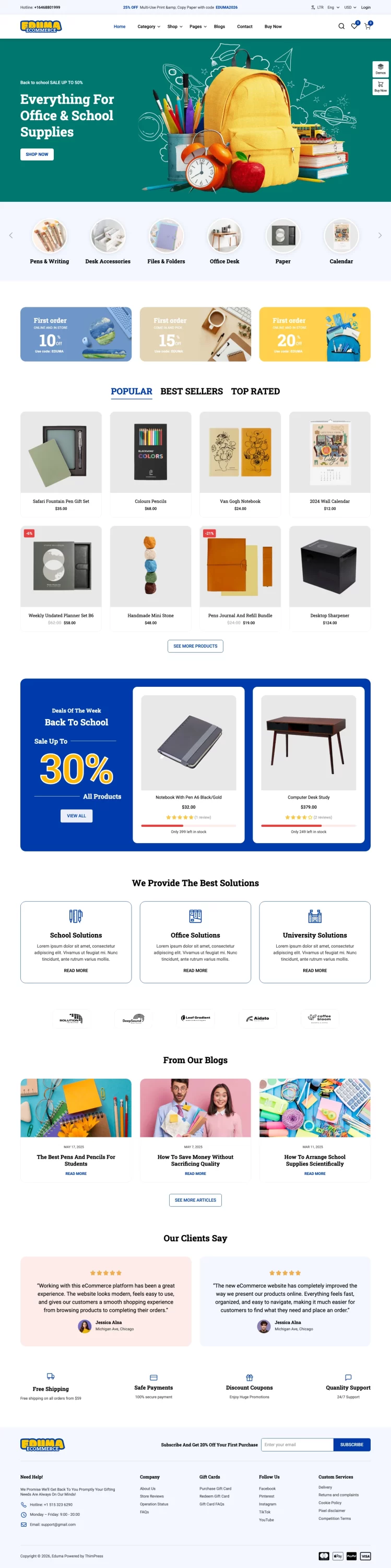 Mẫu website văn phòng phẩm – Eduma Ecommerce – Đồ dùng văn phòng và học tập