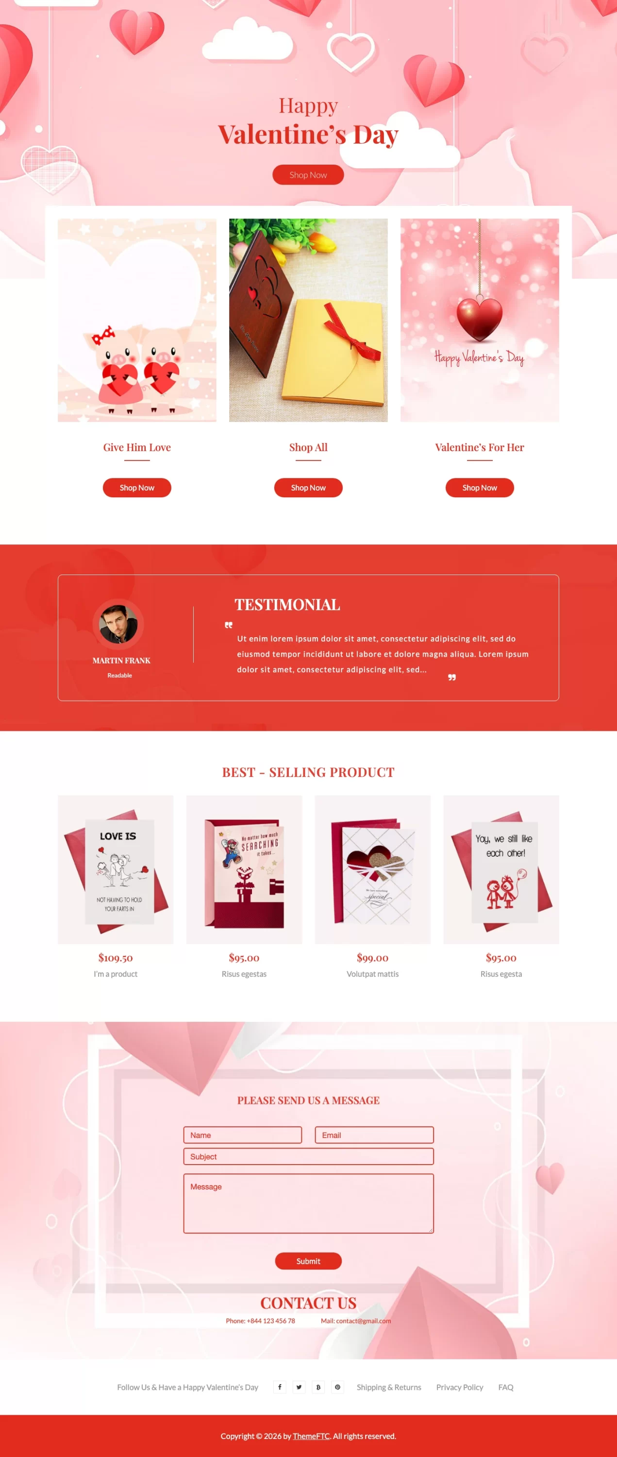 Mẫu website văn phòng phẩm – Gifts Shop Valentine Cards – Thiệp giấy