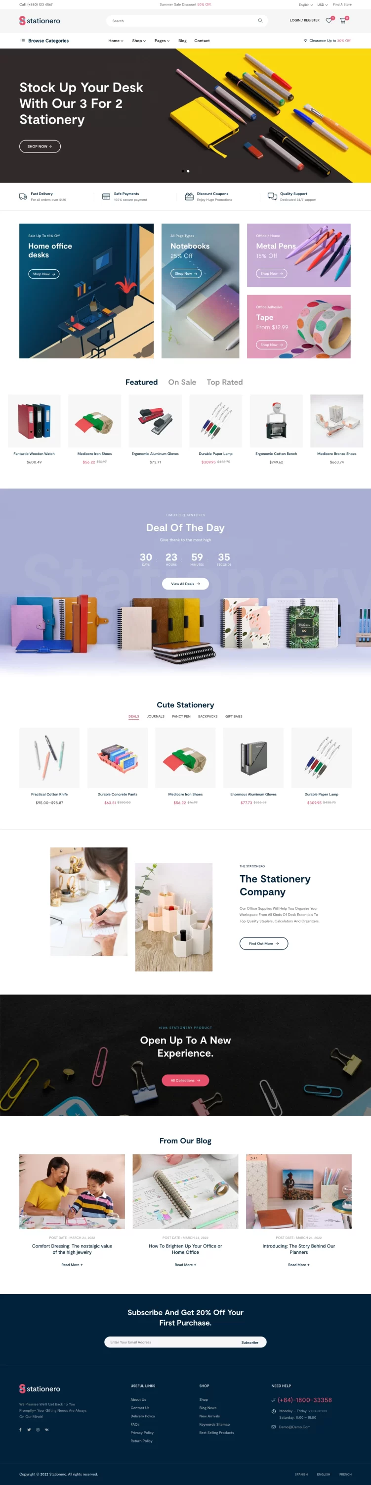 Mẫu website văn phòng phẩm – Stationero Home 01