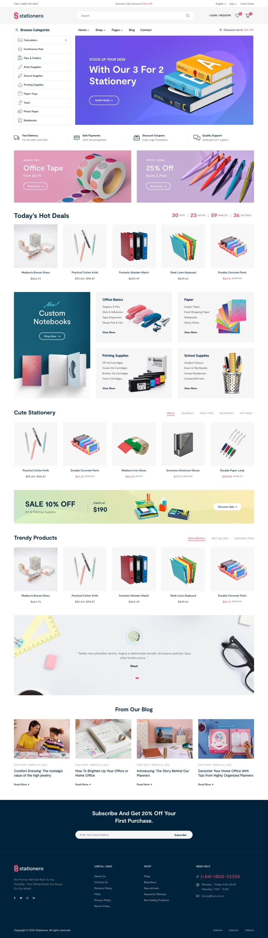 Mẫu website văn phòng phẩm – Stationero Home 02