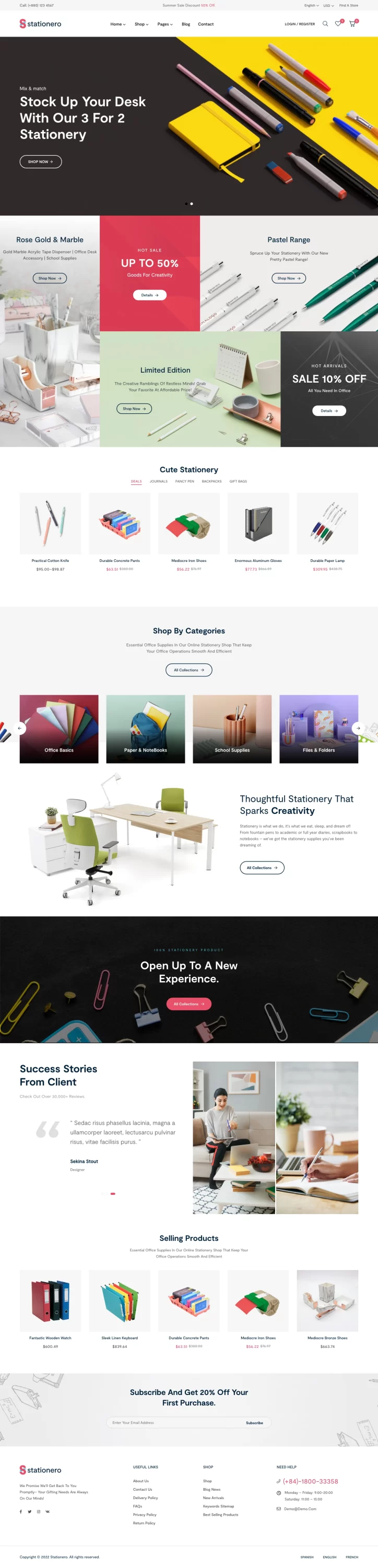 Mẫu website văn phòng phẩm – Stationero Home 03