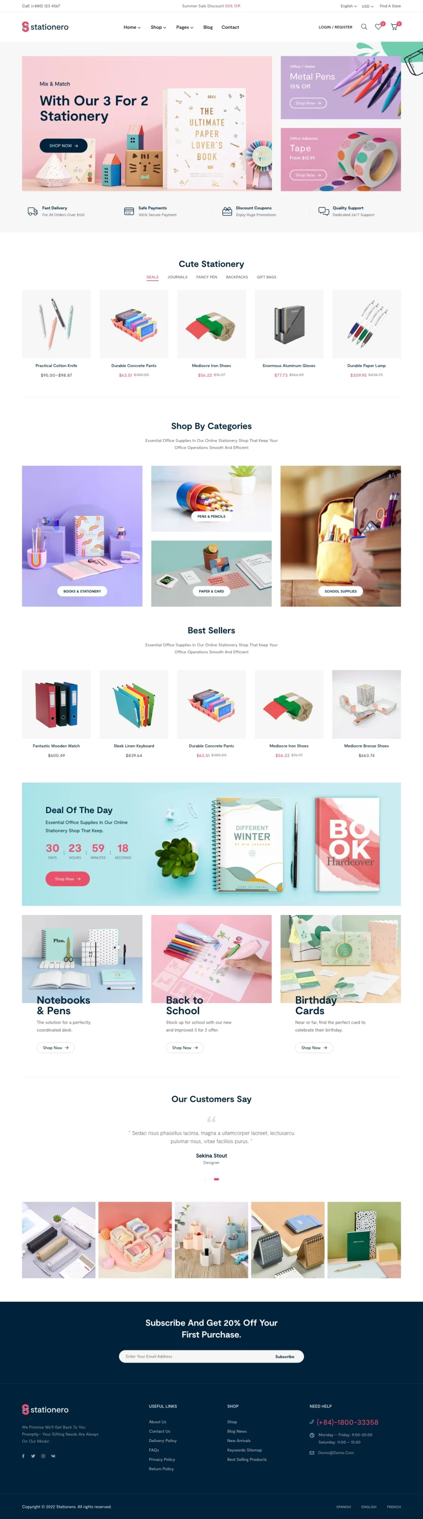 Mẫu website văn phòng phẩm – Stationero Home 05