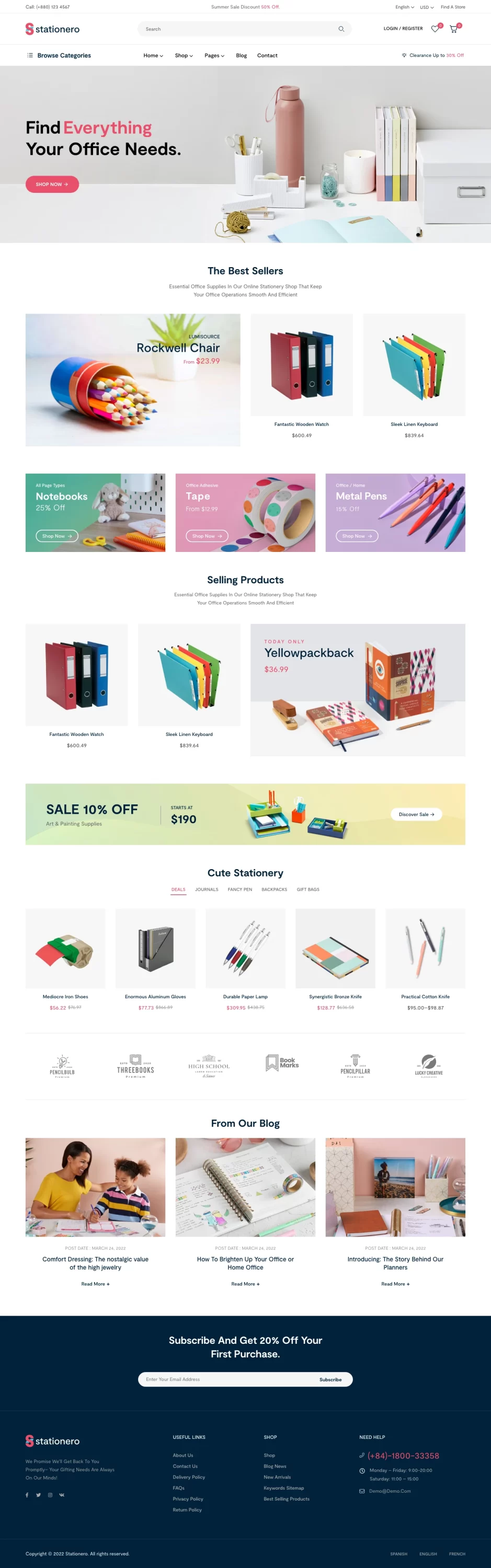 Mẫu website văn phòng phẩm – Stationero Home 06