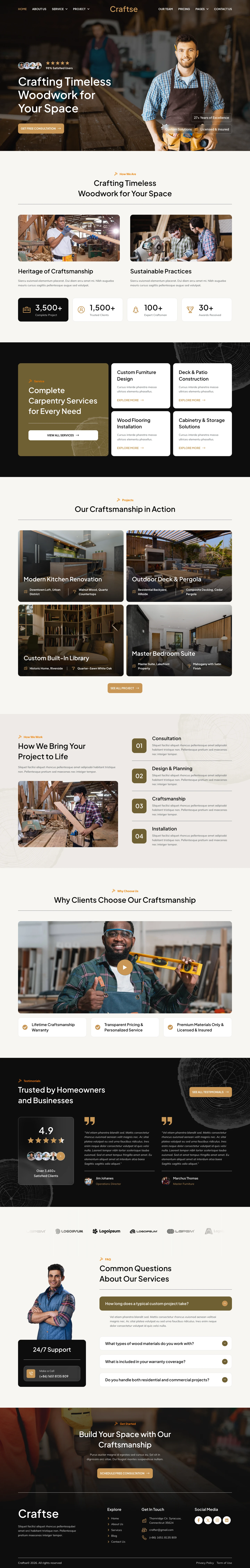 Mẫu website xưởng gỗ – đồ gỗ – Craftse
