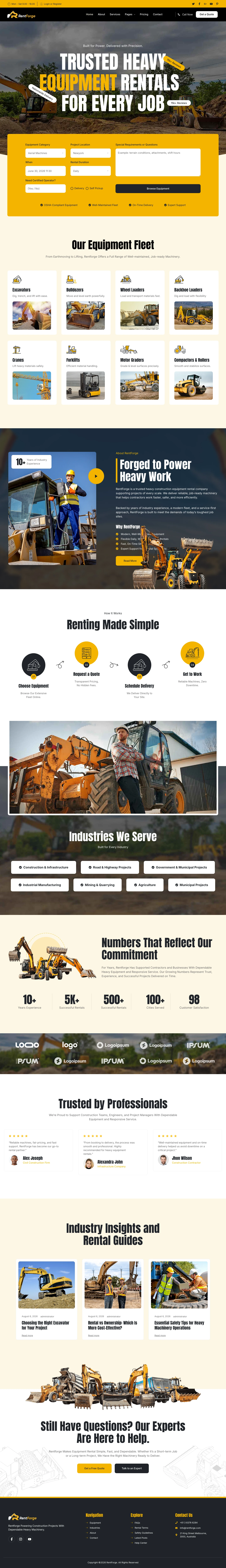 Mẫu website cho thuê máy công trình – RentForge