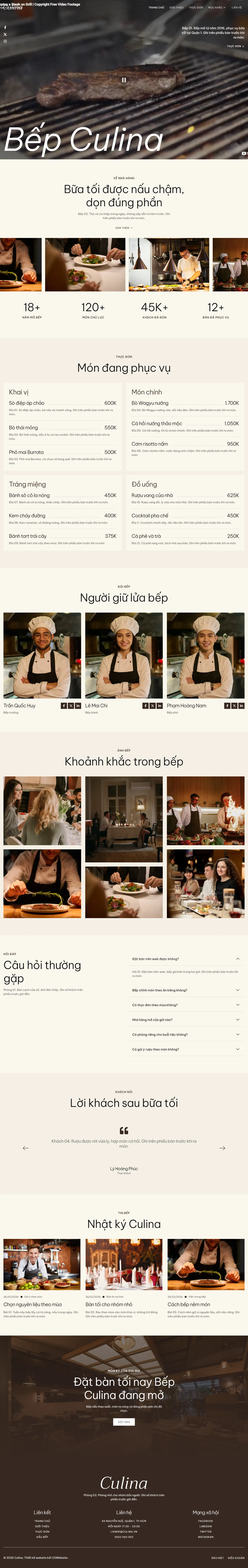 Mẫu website nhà hàng – Culina