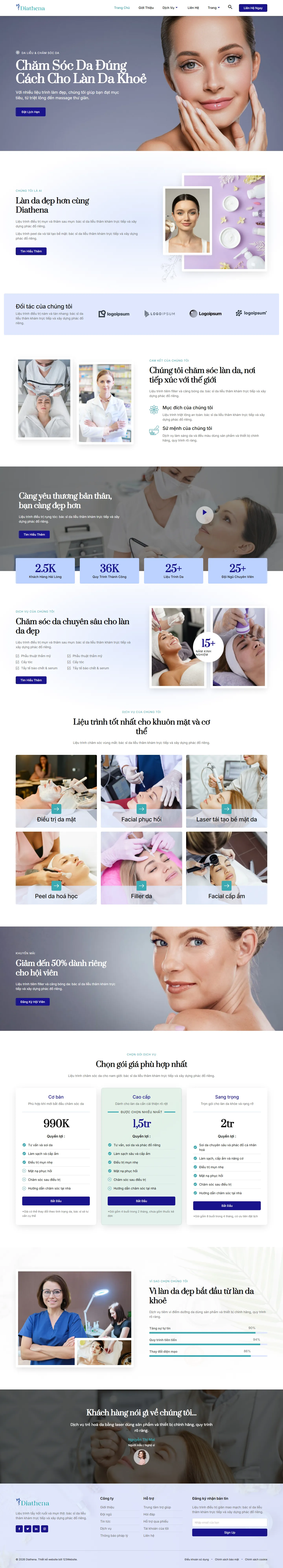 Mẫu website thẩm mỹ da liễu – Diathena