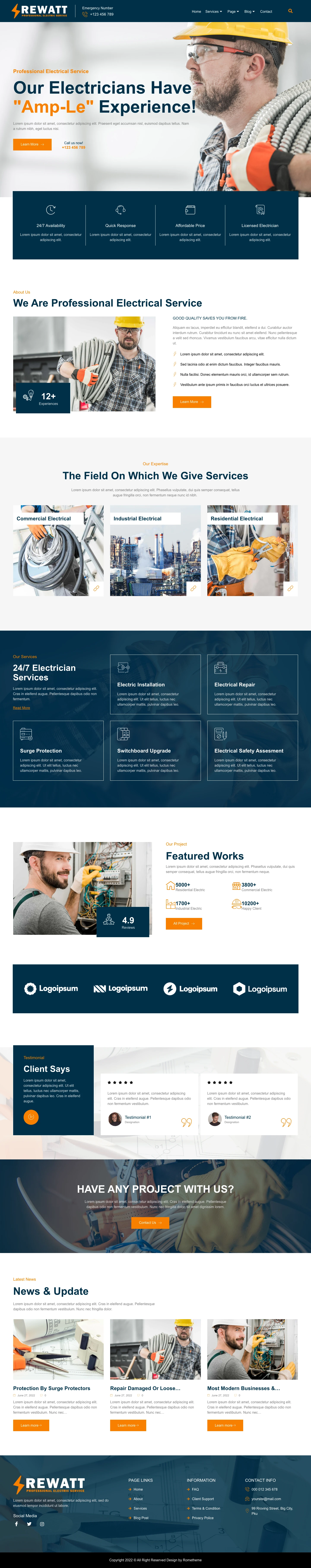 Mẫu website dịch vụ điện – cơ điện – Rewatt