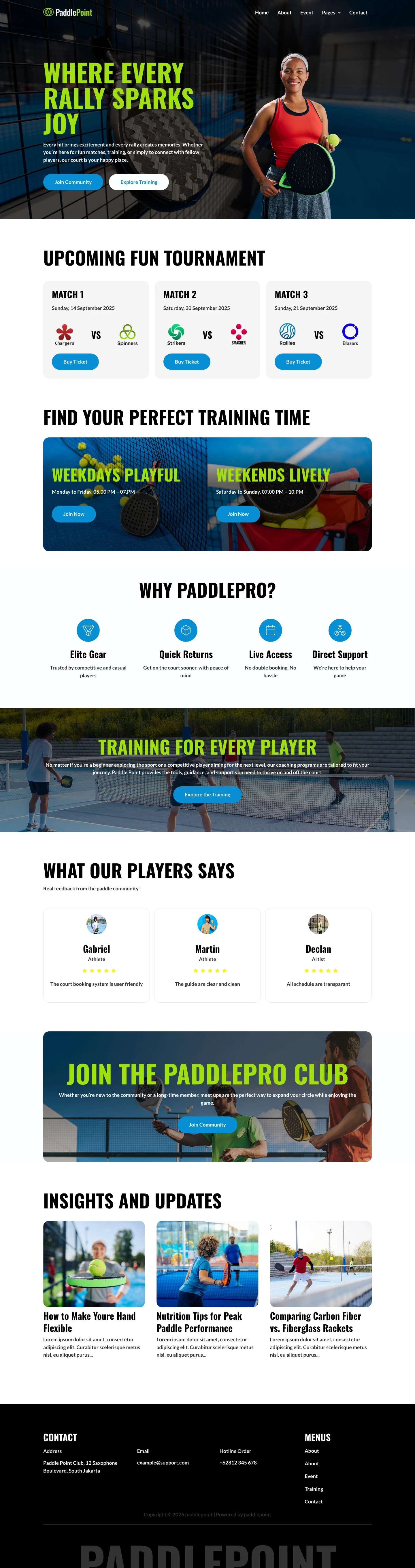 Mẫu website sân thể thao – pickleball – PaddlePoint