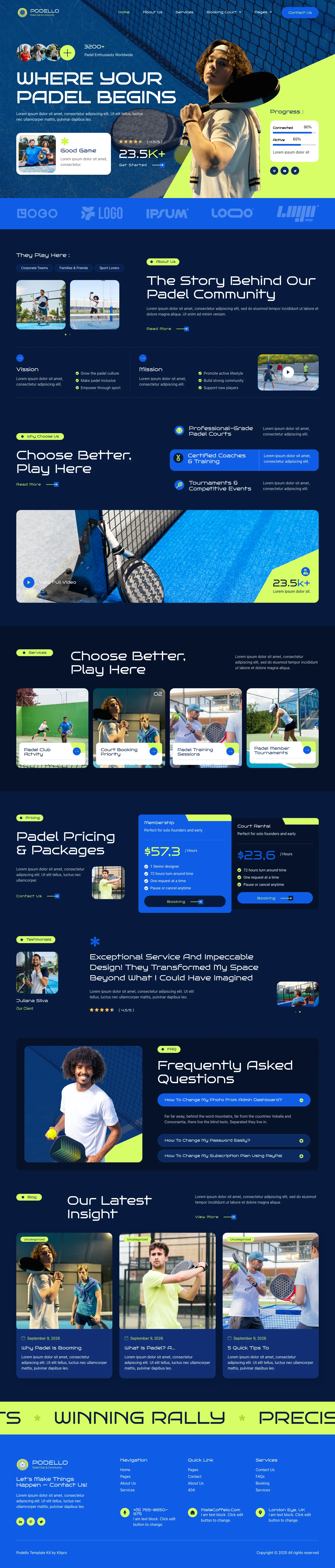 Mẫu website sân thể thao – pickleball – Podello