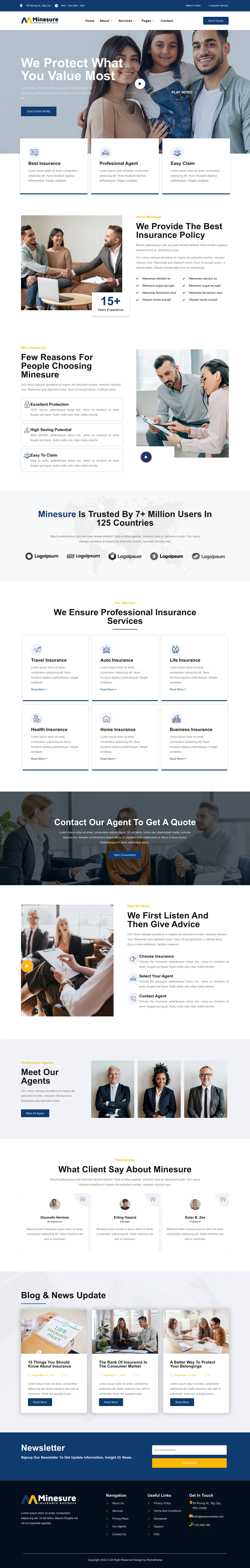 Mẫu website bảo hiểm – Minesure
