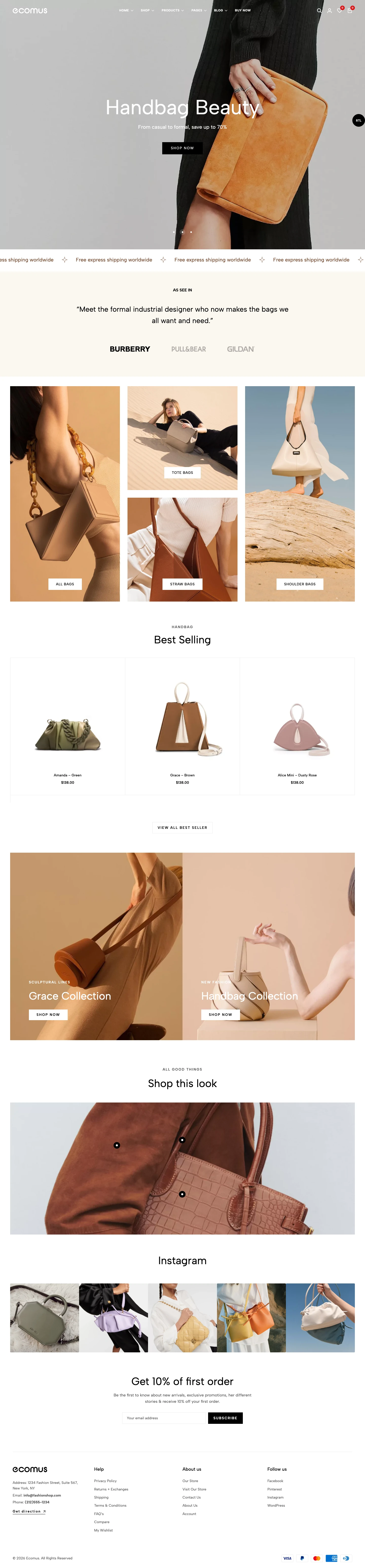 Mẫu website túi xách – Ecomus Handbag