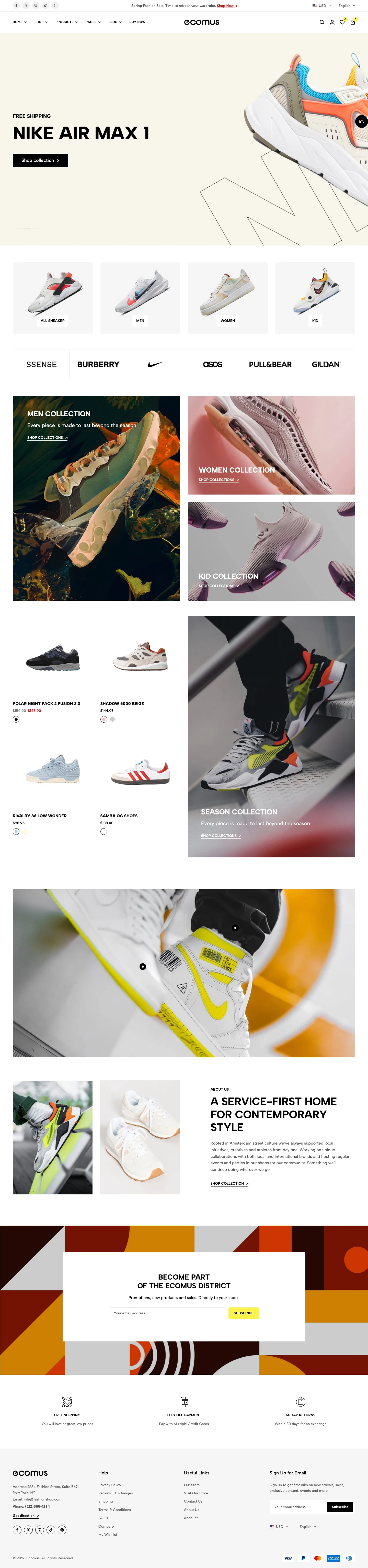 Mẫu website giày sneaker – Ecomus Sneaker