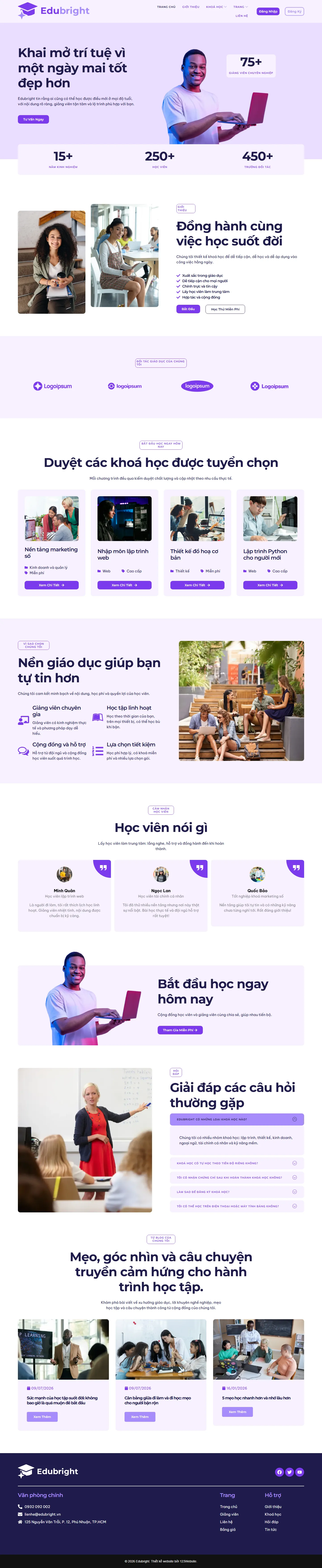 Mẫu website khóa học online – Edubright