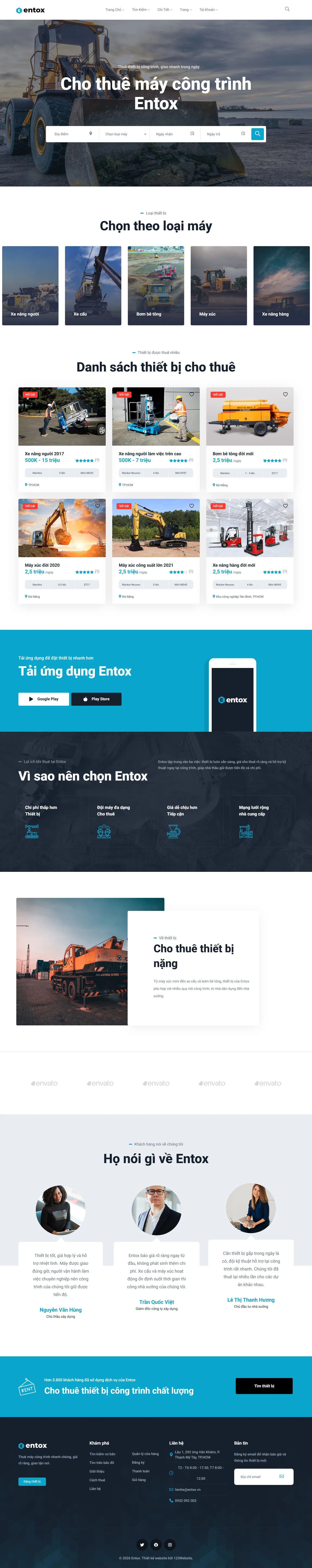 Mẫu website máy móc – thiết bị công trình – Entox Máy công trình